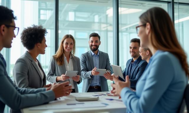 Collaboratori felici in un ufficio moderno