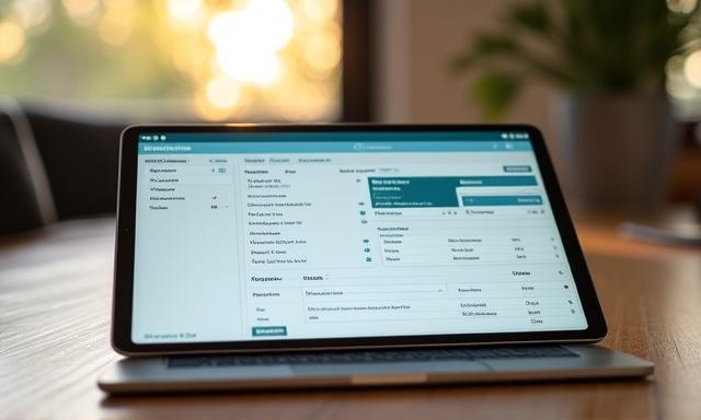 Tablet che mostra dati payroll con uno sfondo di home office